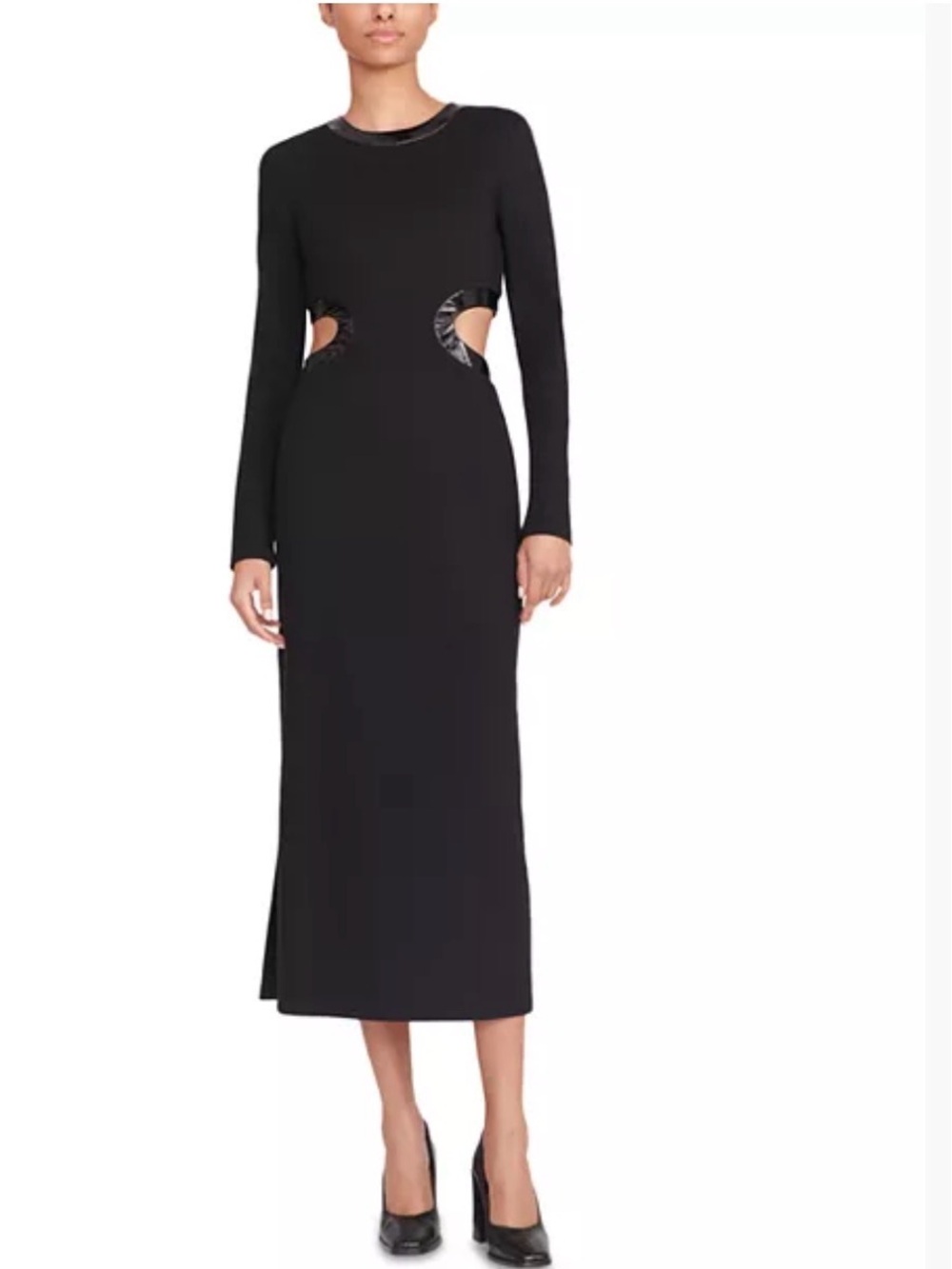 NWT STAUD Dolce Black Long-Sleeve Cutout Midi Dress size M Medium